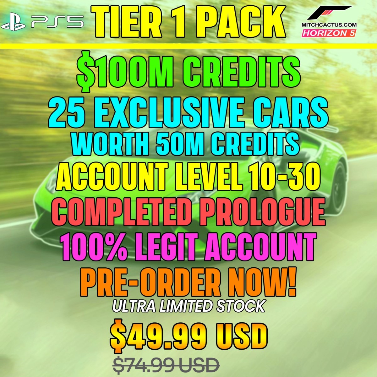 Forza Horizon 5 Modded Accounts PS5 Tier 1