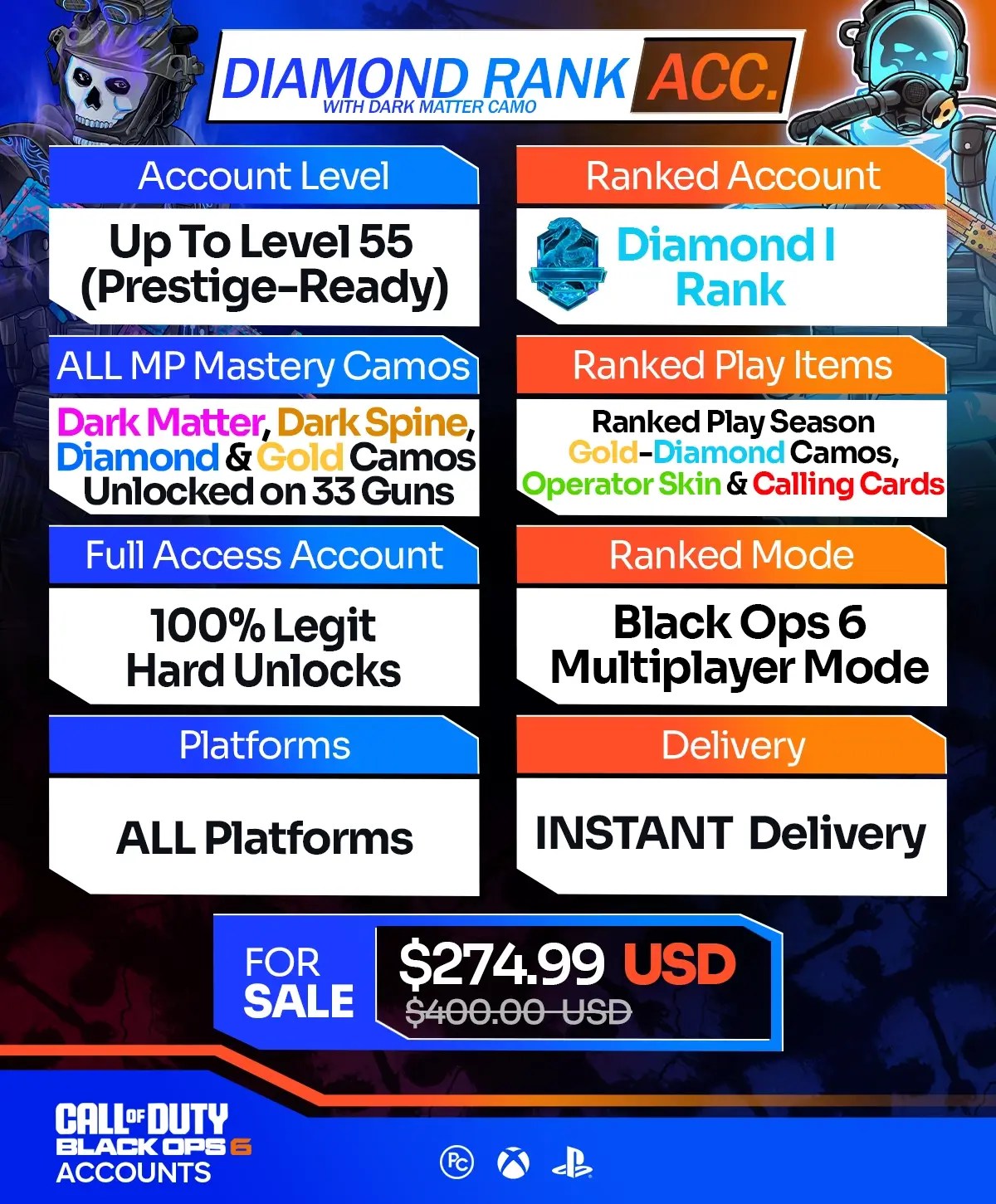 Call of Duty BO6 Diamond Accounts For Sale W Dark Matter