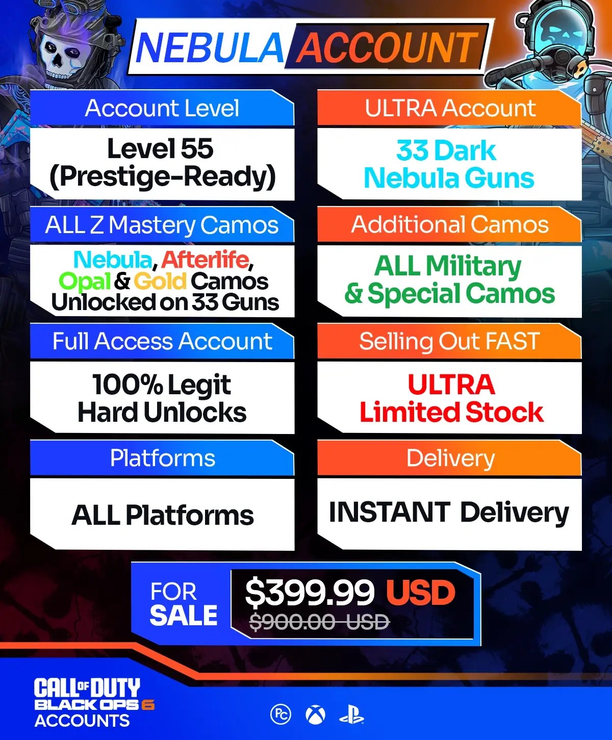 Call of Duty BO6 Nebula Accounts For Sale