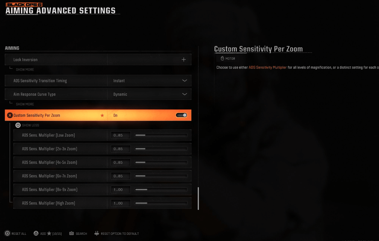 aiming settings